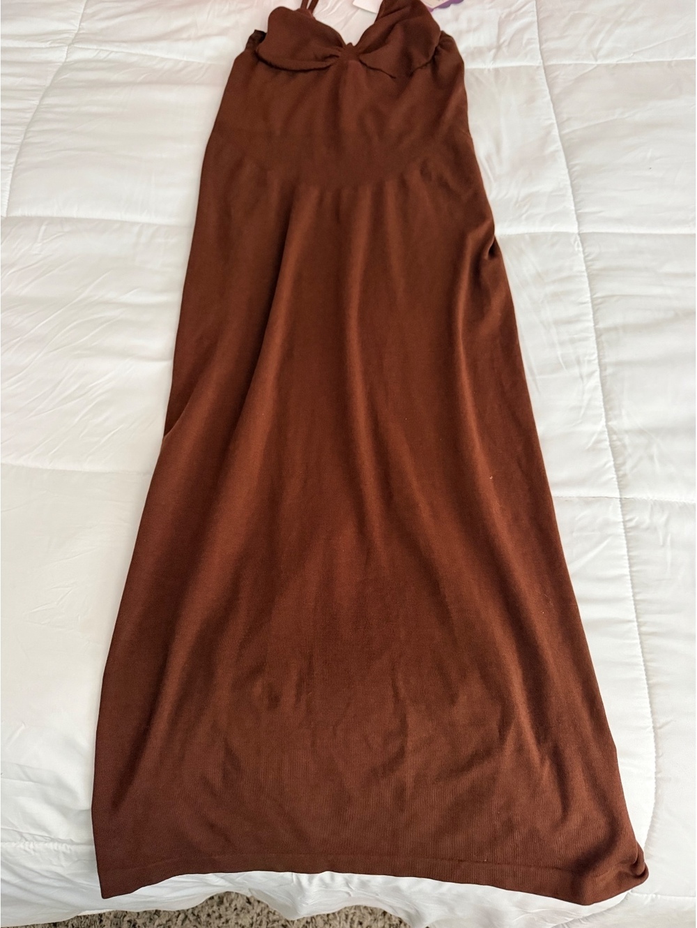 Brown Sleeveless Midi Dress with Front Slit